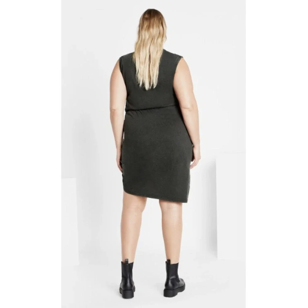 City Chic Ivy Wash Black Acid Ruched Mini Dress NWT Plus‎ Size Sleeveless